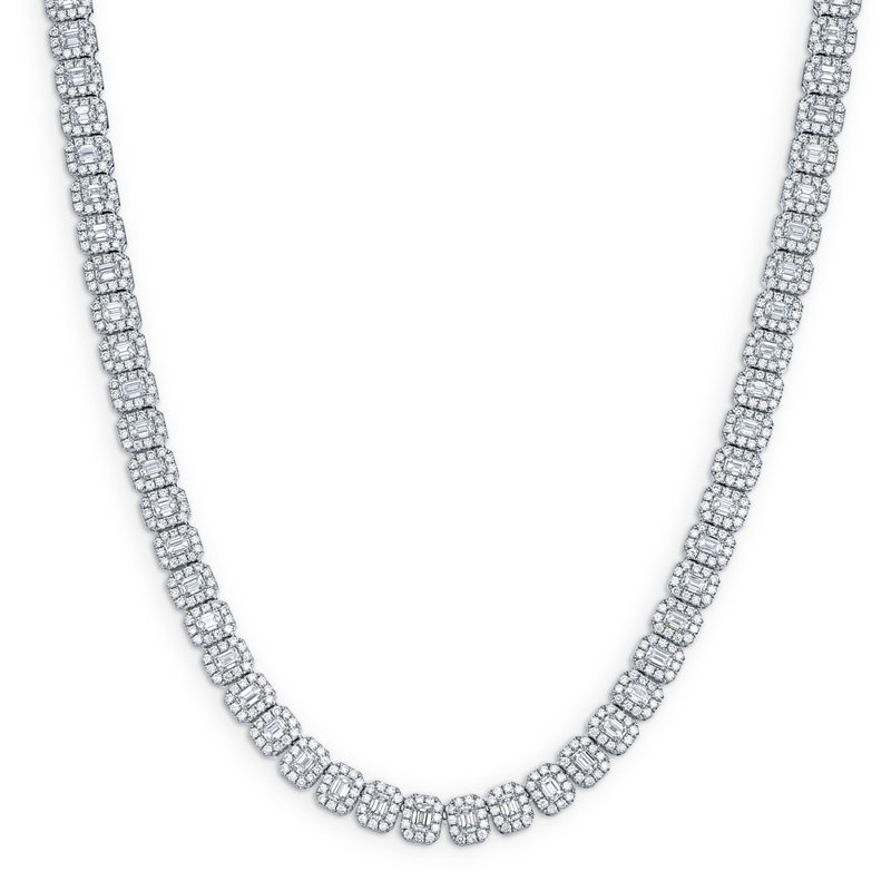 Straight Line Halo Necklace in 18K White Gold